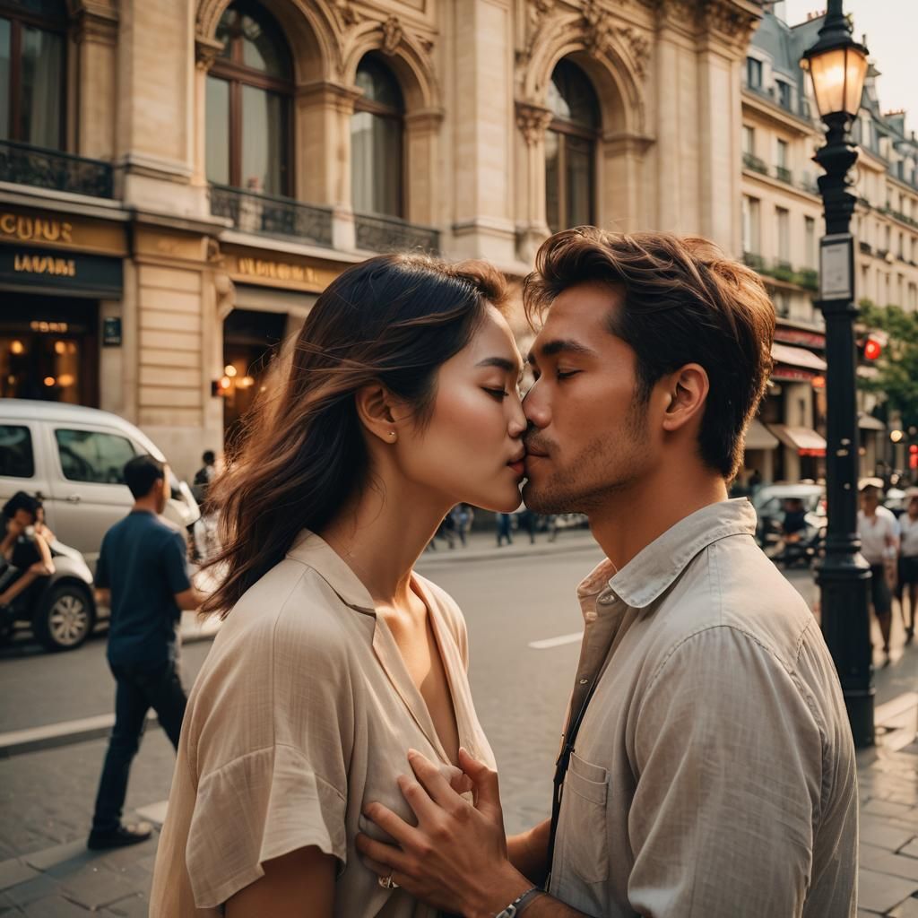 Romantic Kiss in Paris: French New Wave Aesthetic