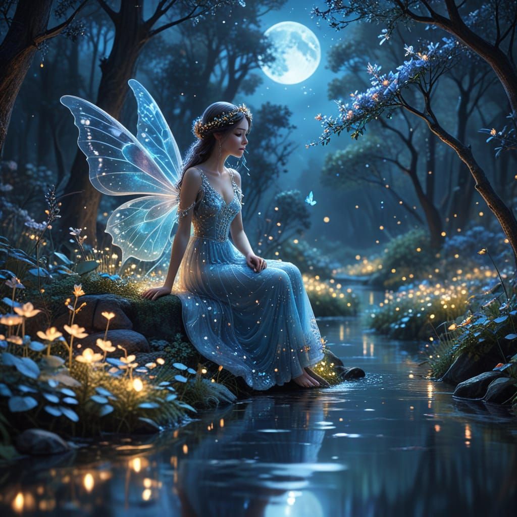 Enchanting Fairy Under Full Moon Whimsy