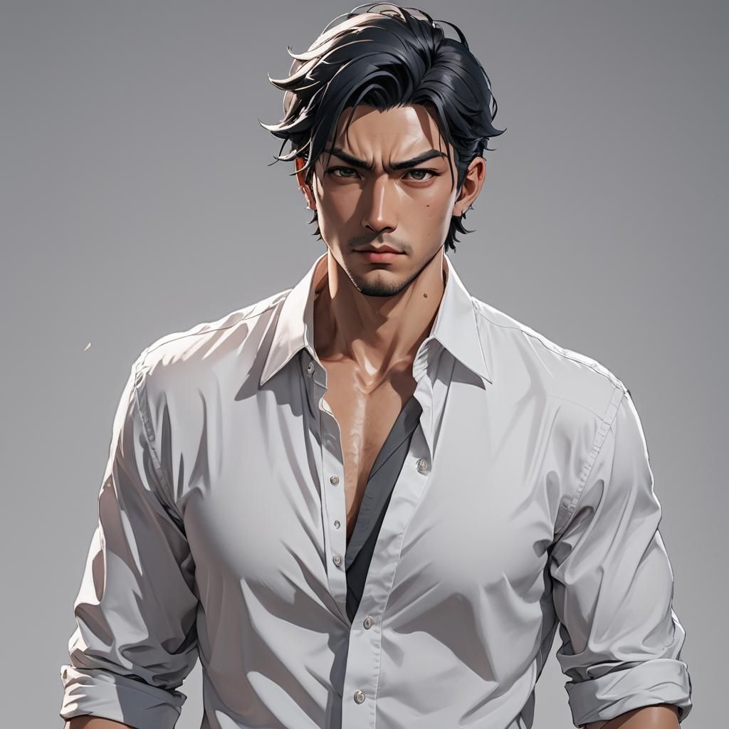 Sensual Male Model in Cel-Shaded Anime Style