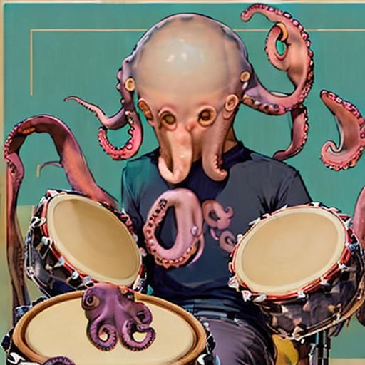 Octopus Drummer in 8-bit Pixel Art Style