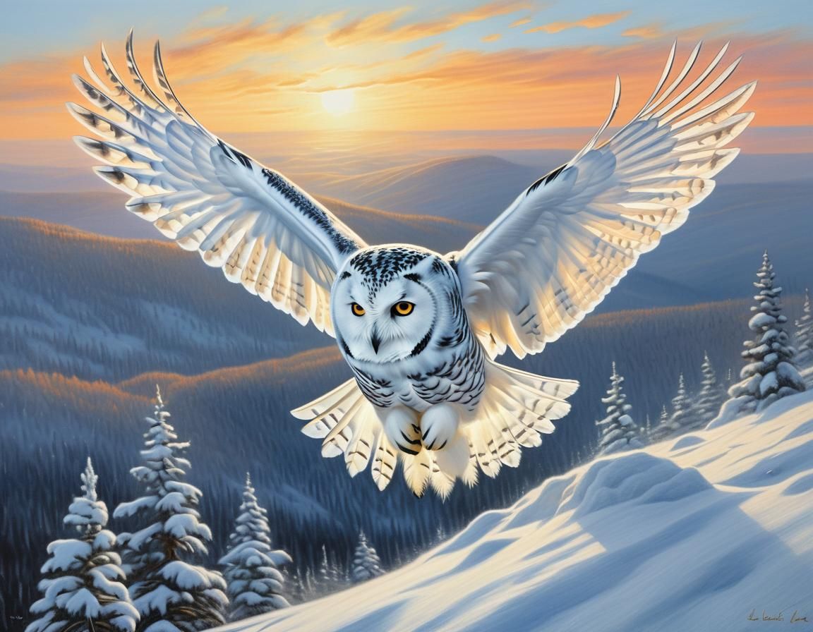 Snowy Owl in Flight: Hyper-Realistic Wildlife Art