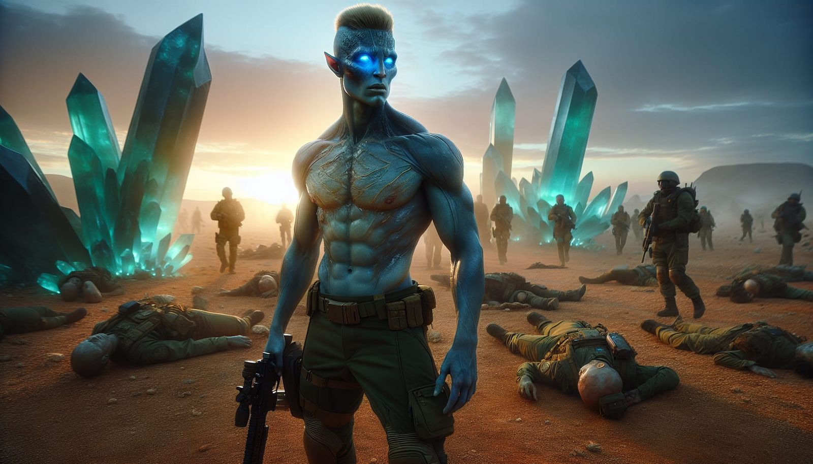 Alien Warrior on Quartz Planet: Hyperrealistic Photo