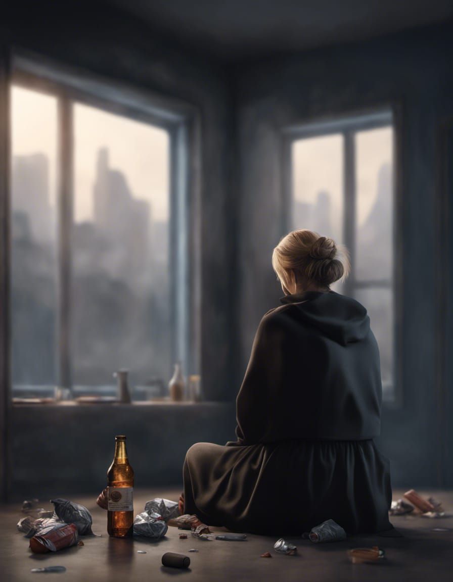 Woman Sitting Alone Expressing Sorrow and Loneliness