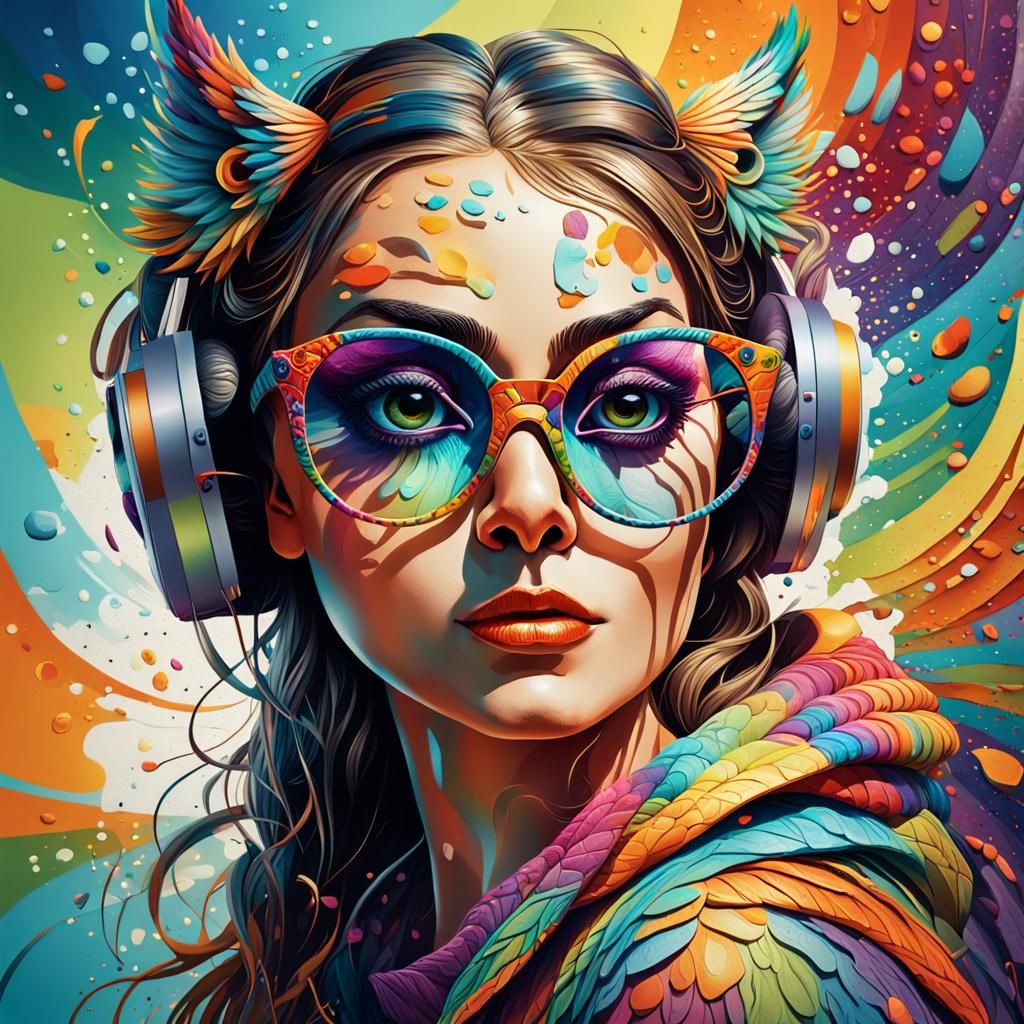 Colorful Owl Woman in Whimsical Splash Art Style