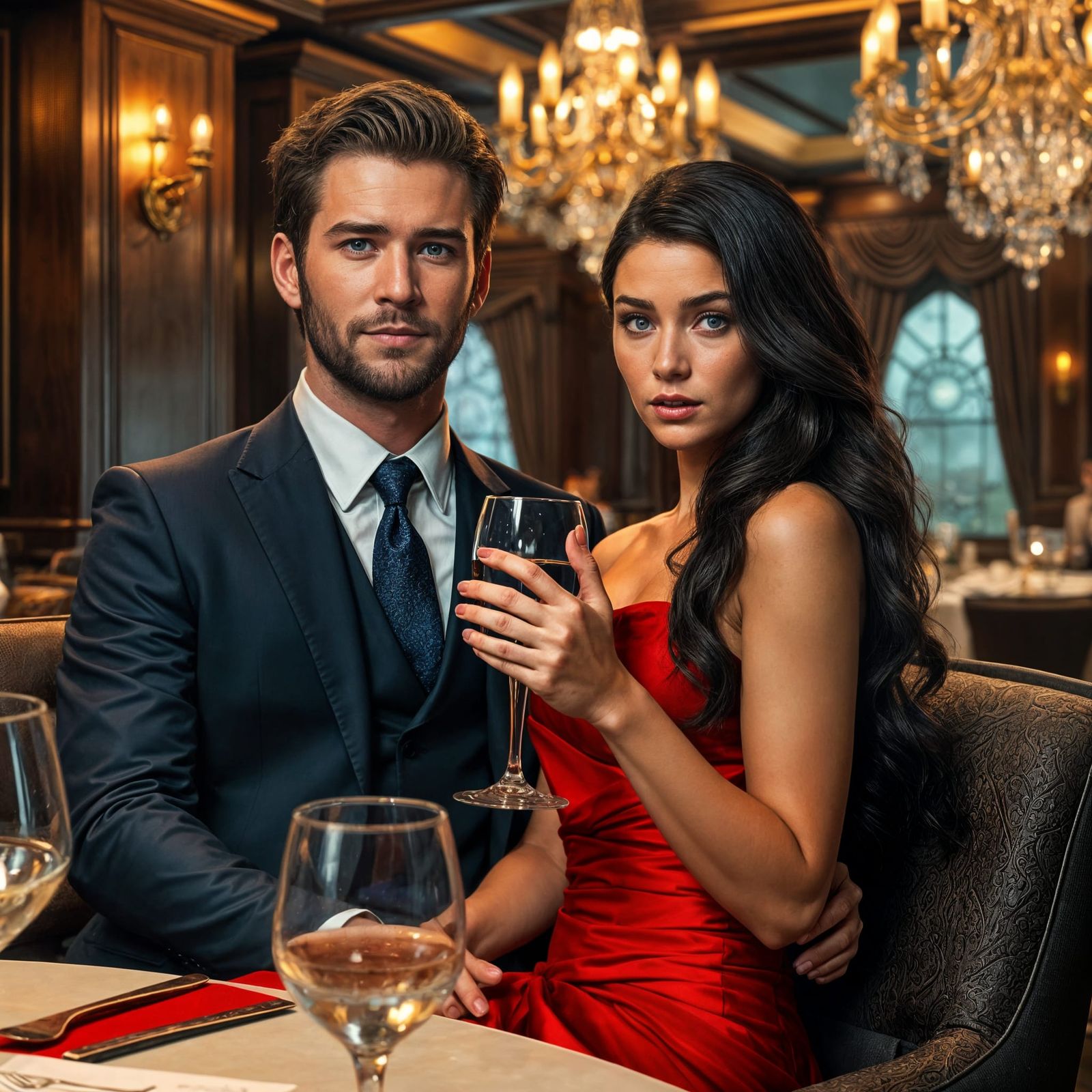 Liam Hemsworth in Suit with Brunette: Matte Painting