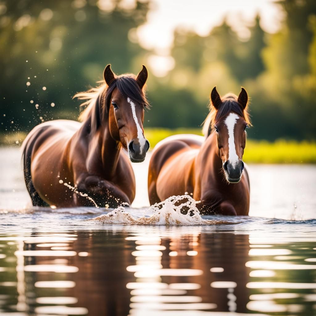 Horses Swimming Underwater in Natural Light