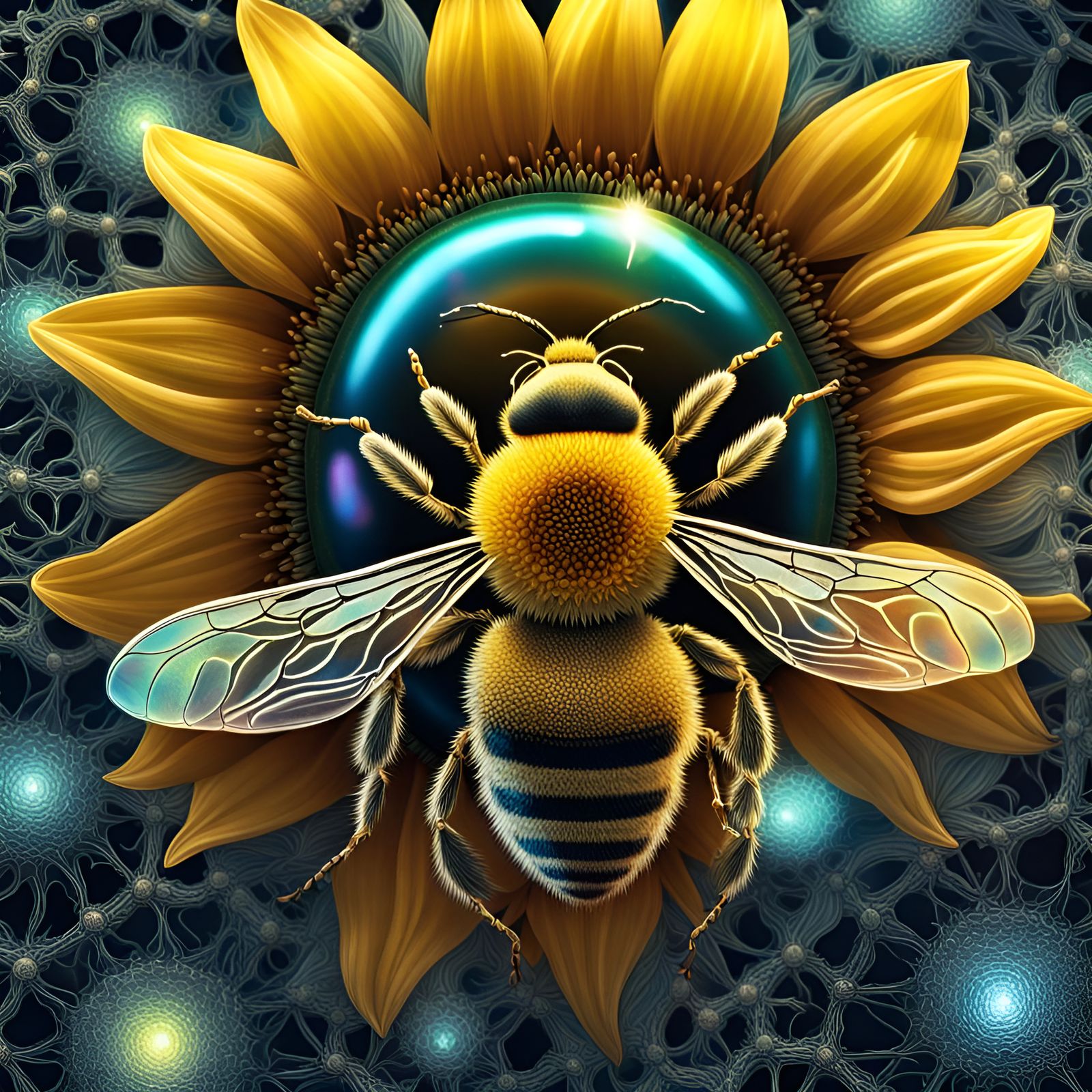 Bee on Sunflower: Ernst Haeckel Macro, Cosmic Art