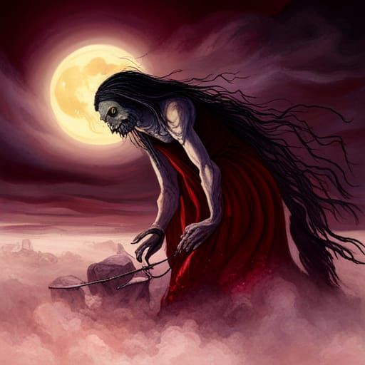 Grotesque Demon Descends Through Red Mist