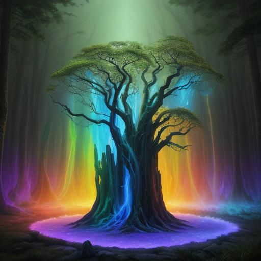 Mystical Portal in Forest: Surreal Ethereal Oil Painting