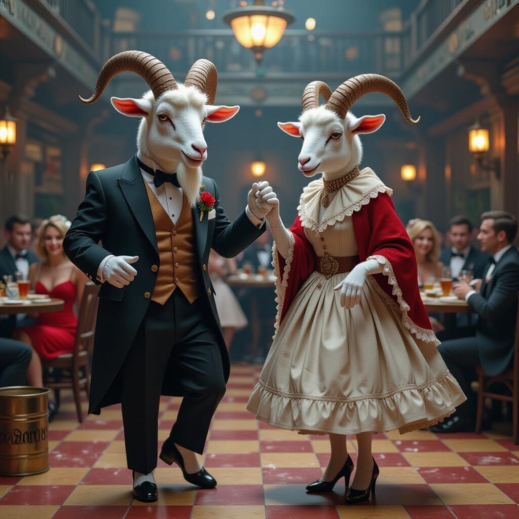 Goat Couple Celebrates New Year 2027 in Futuristic Square Da...