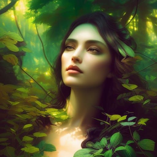 Enchanting Forest Dryad Portrait: Digital Art
