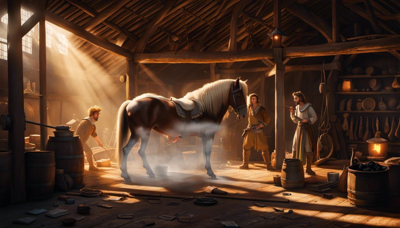 Centaur Blacksmith in Workshop, Rembrandt Lighting