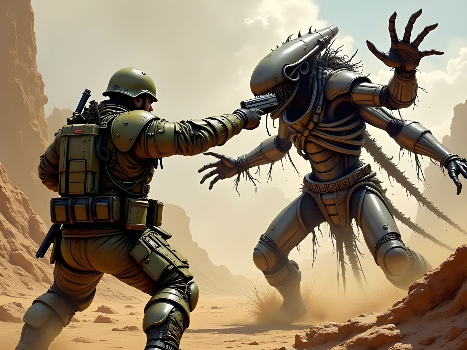 Alien Apocalypse Battlefield: Soldier vs Four-Armed Warrior