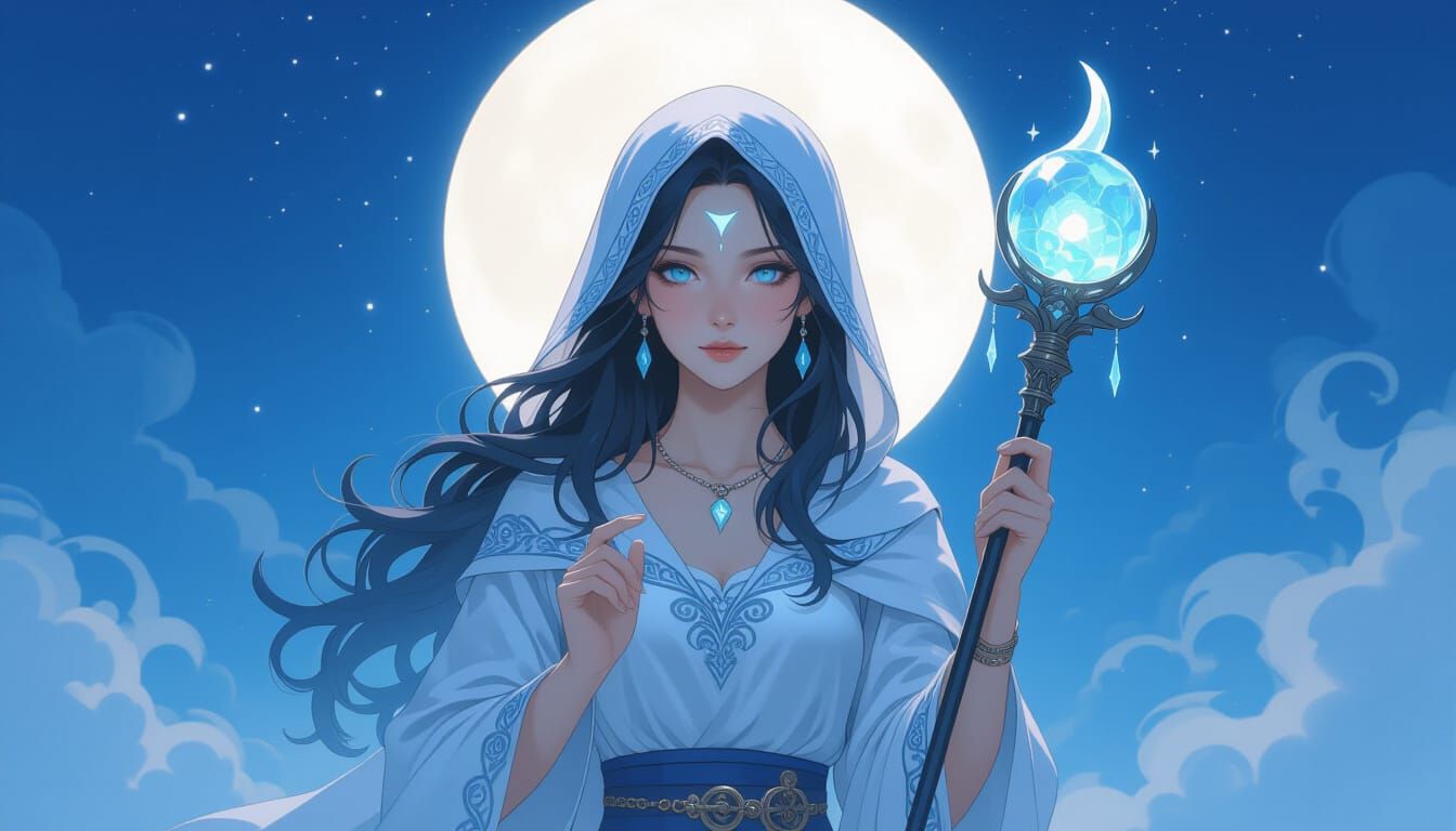Ethereal Moonseer Figure in White and Blue Glow