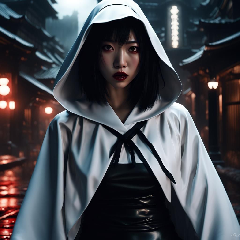 Dramatic Portrait of Woman in Latex and Nun's Hood