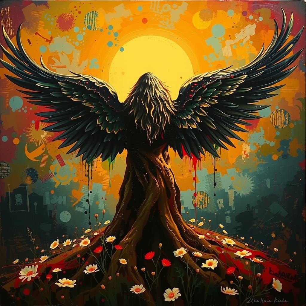 Abstract Expressionist Landscape with Fractal Triadic Colors