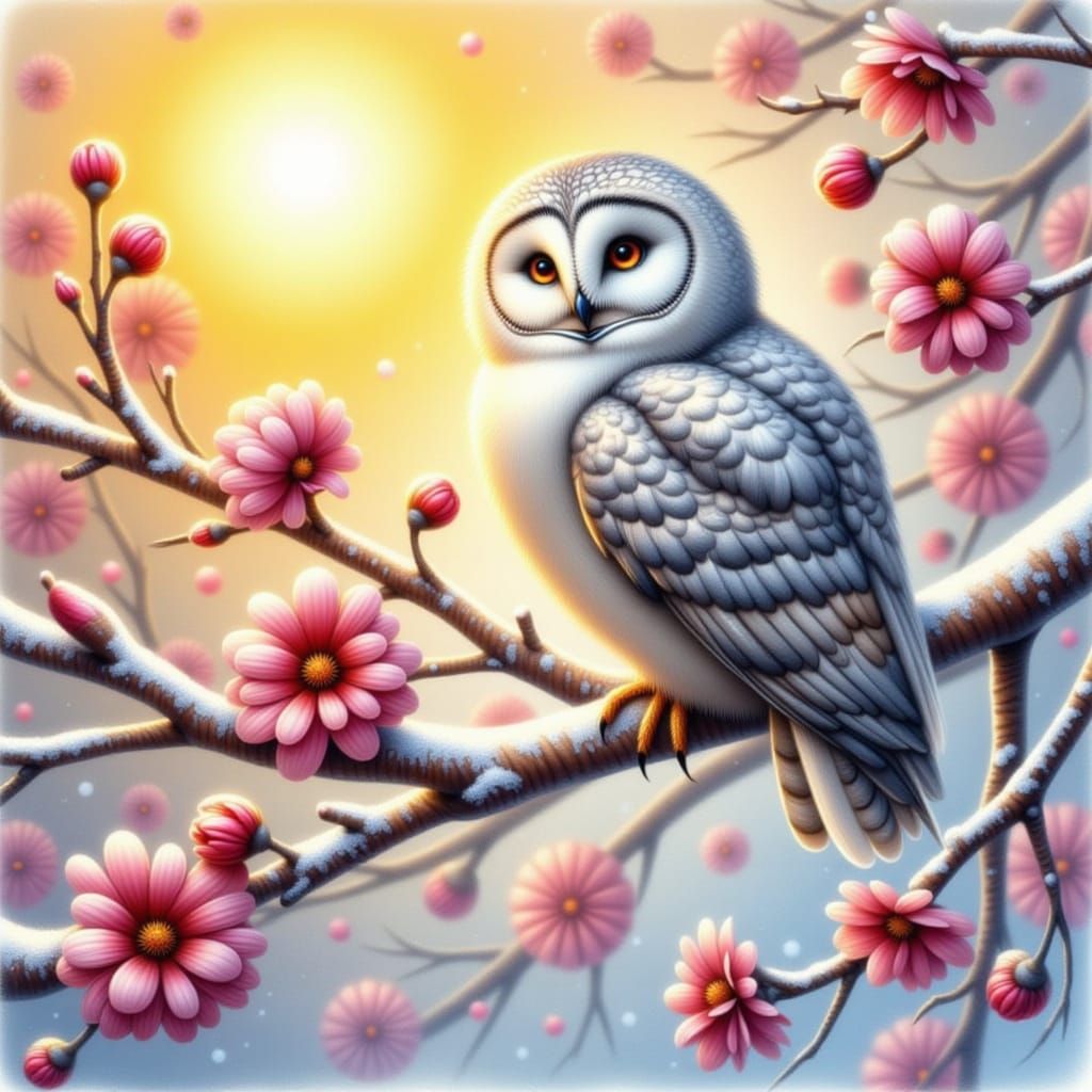 <lora:Teddy bear:1.0> <lora:Fancy flux:1.0> snow owl sitting...