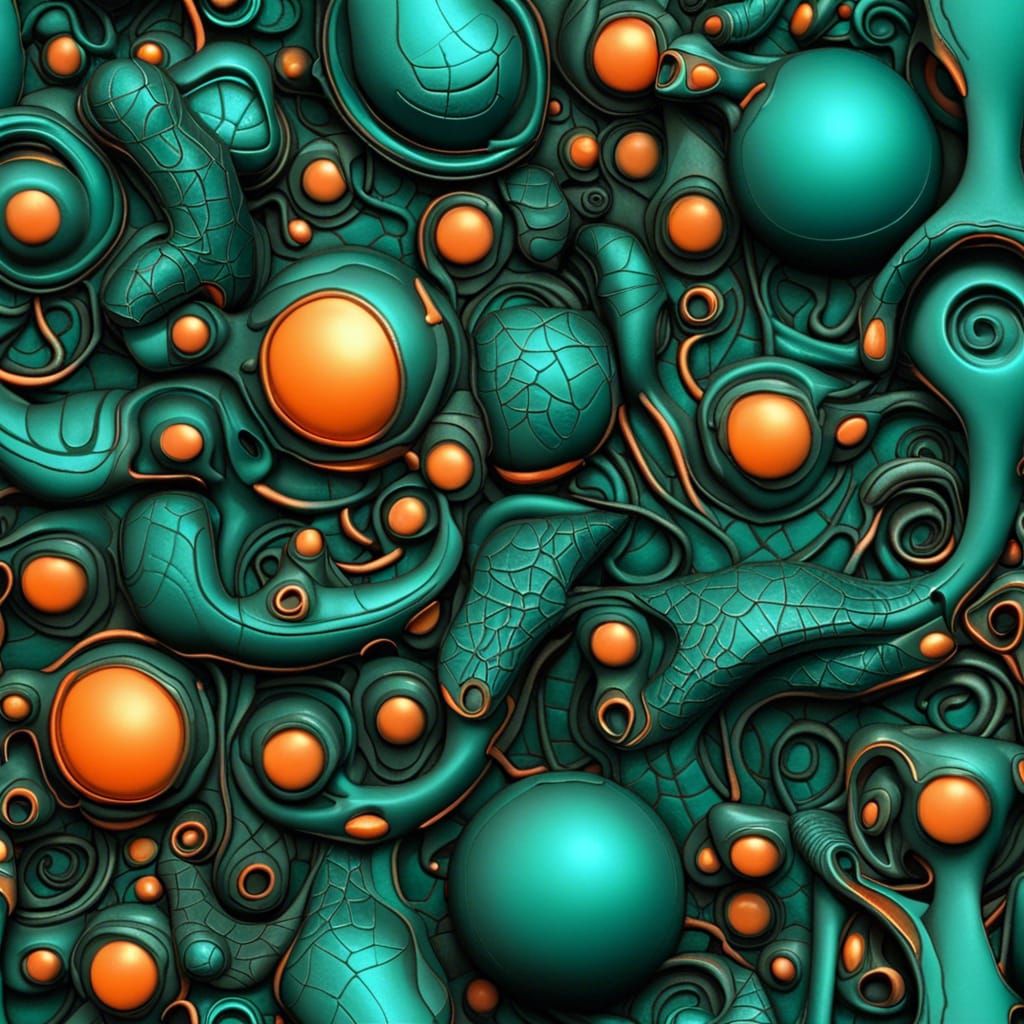 Giger-Inspired Seamless Organic Texture with Teal and Orange...