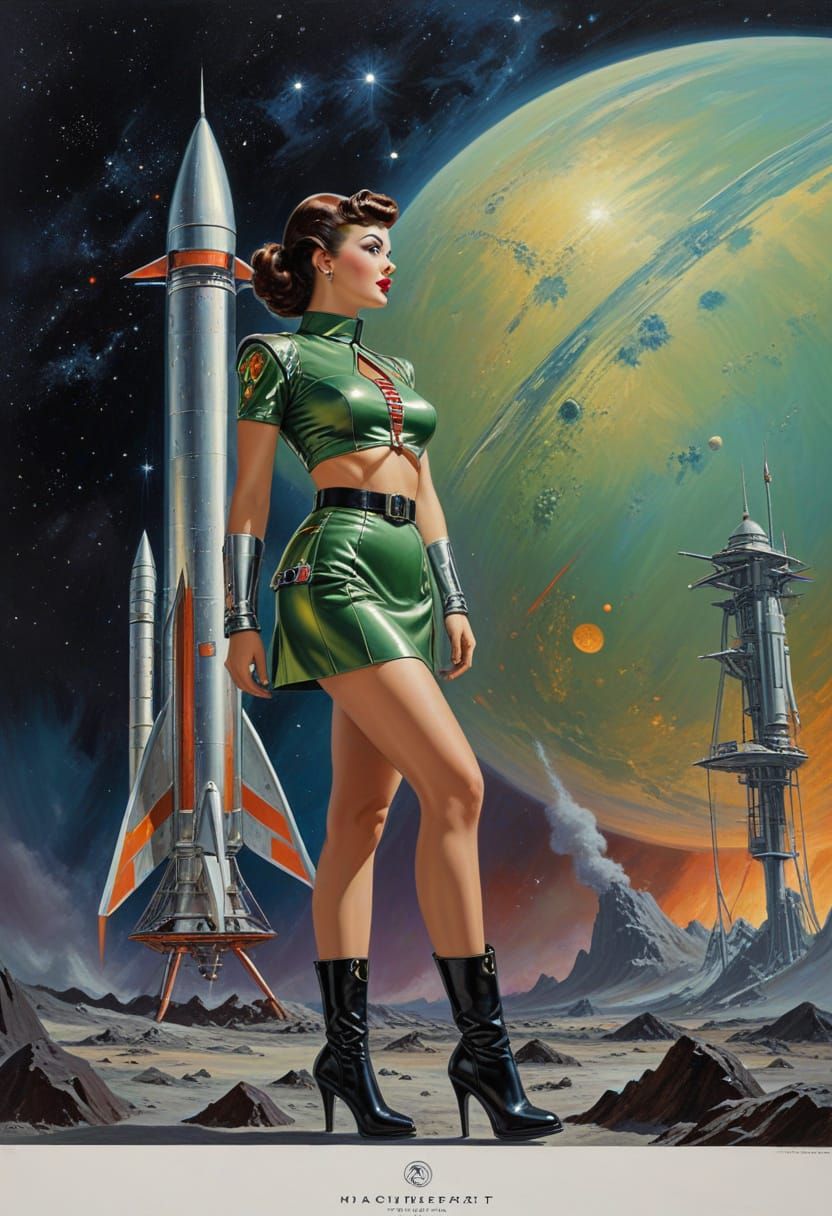 Retro Sci-Fi Space Cadet in Rocketship Scene