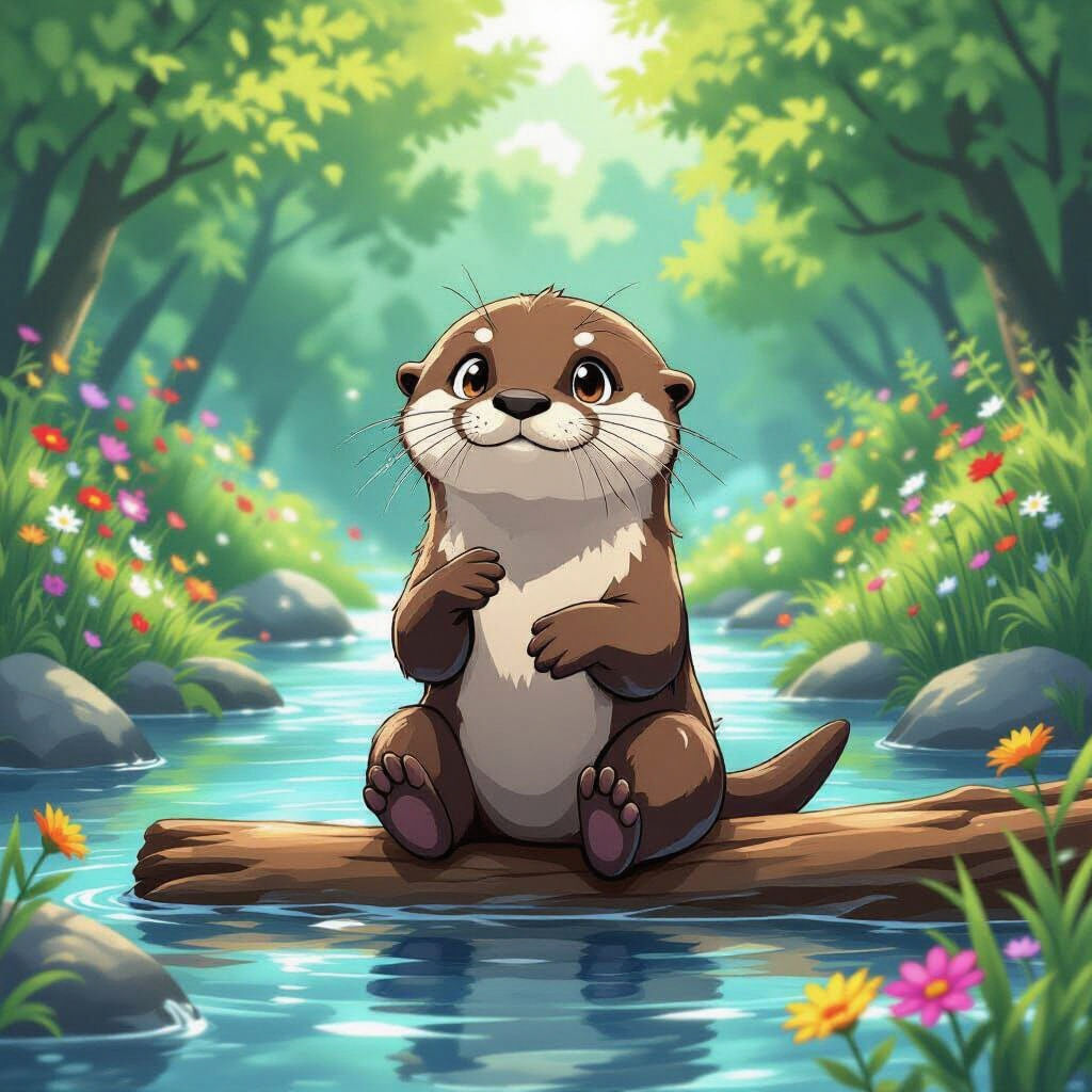 Playful Otter Juggling Pebbles in Manga Anime Style