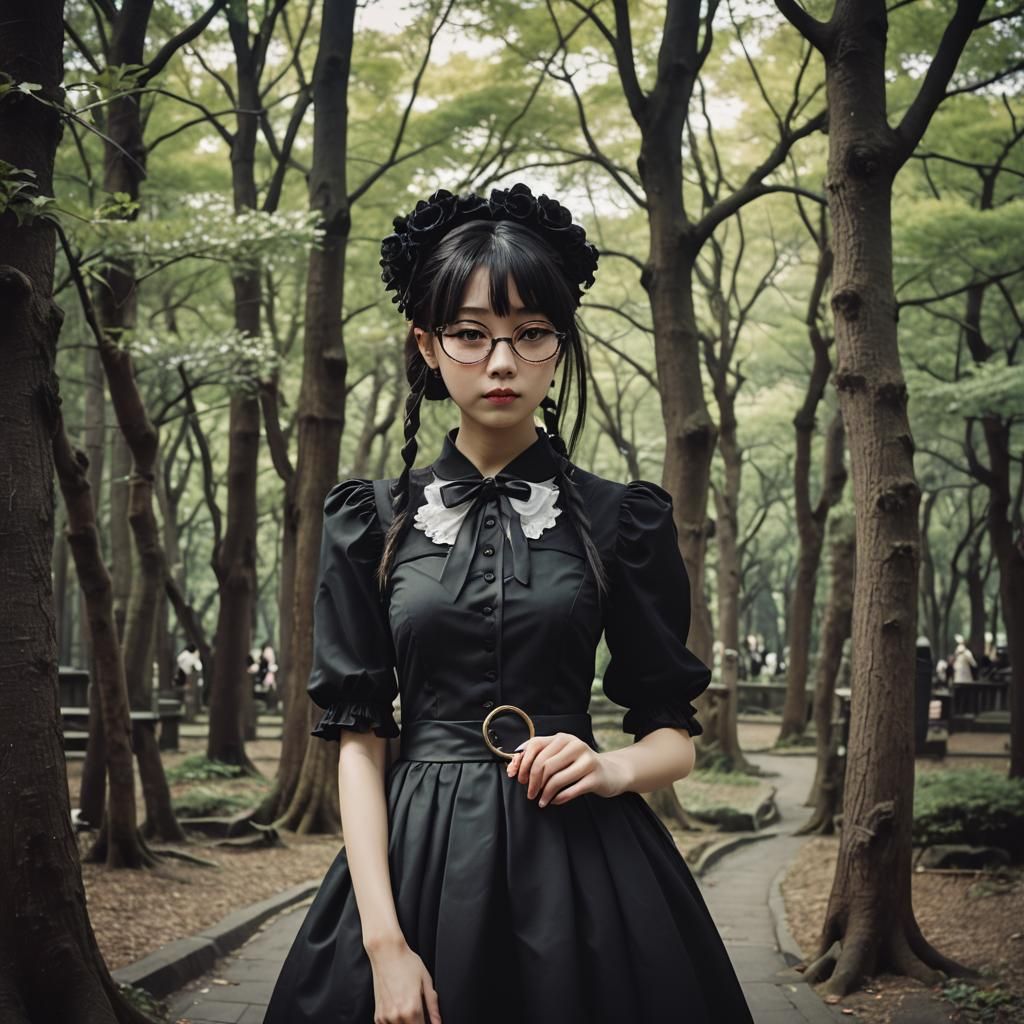 Gothic Lolita in Harajuku Style: Cinematic Film Still