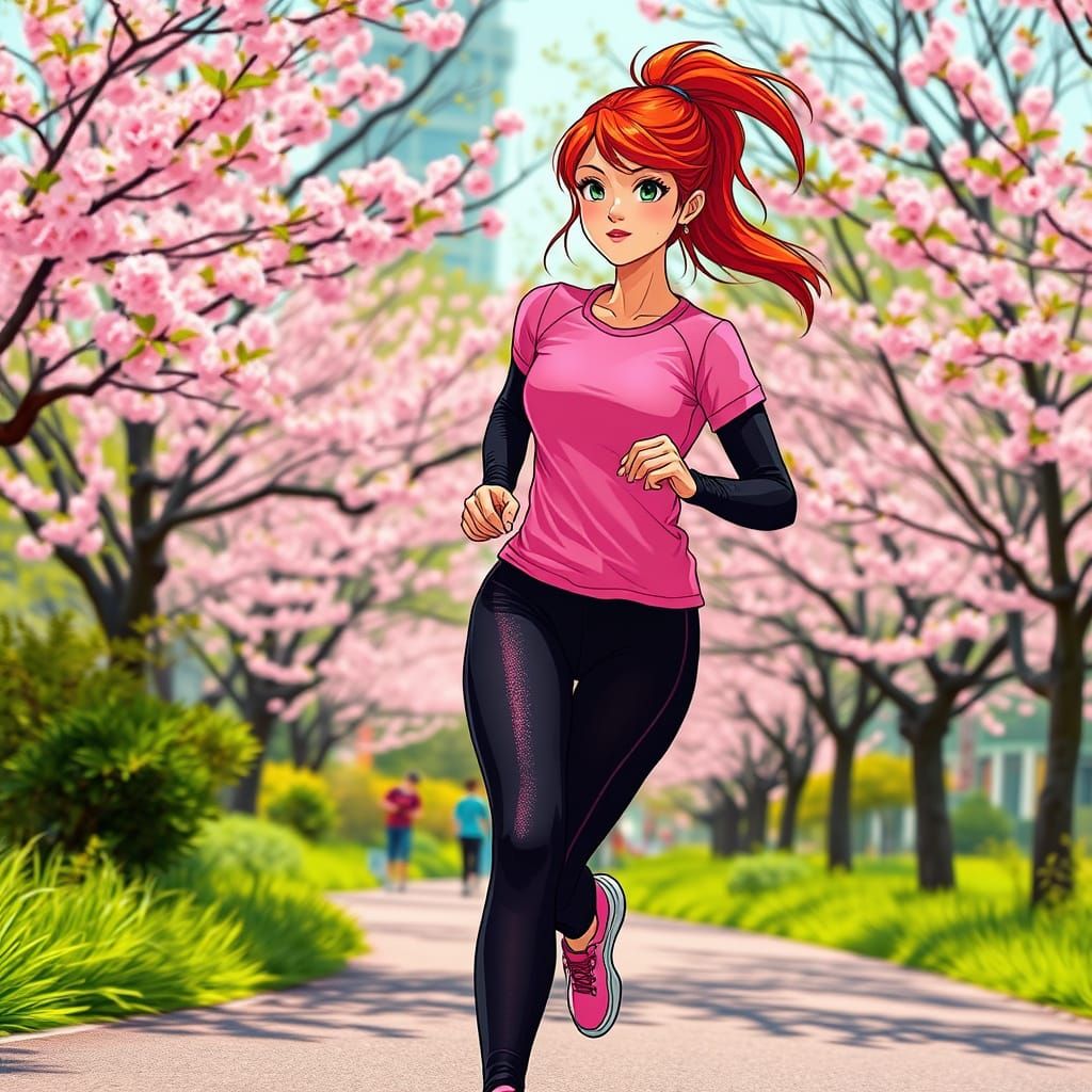 Elegant Runner in Vibrant Tokyo Park