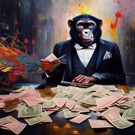 Chimpanzee Banker Counting Money as Speedpaint