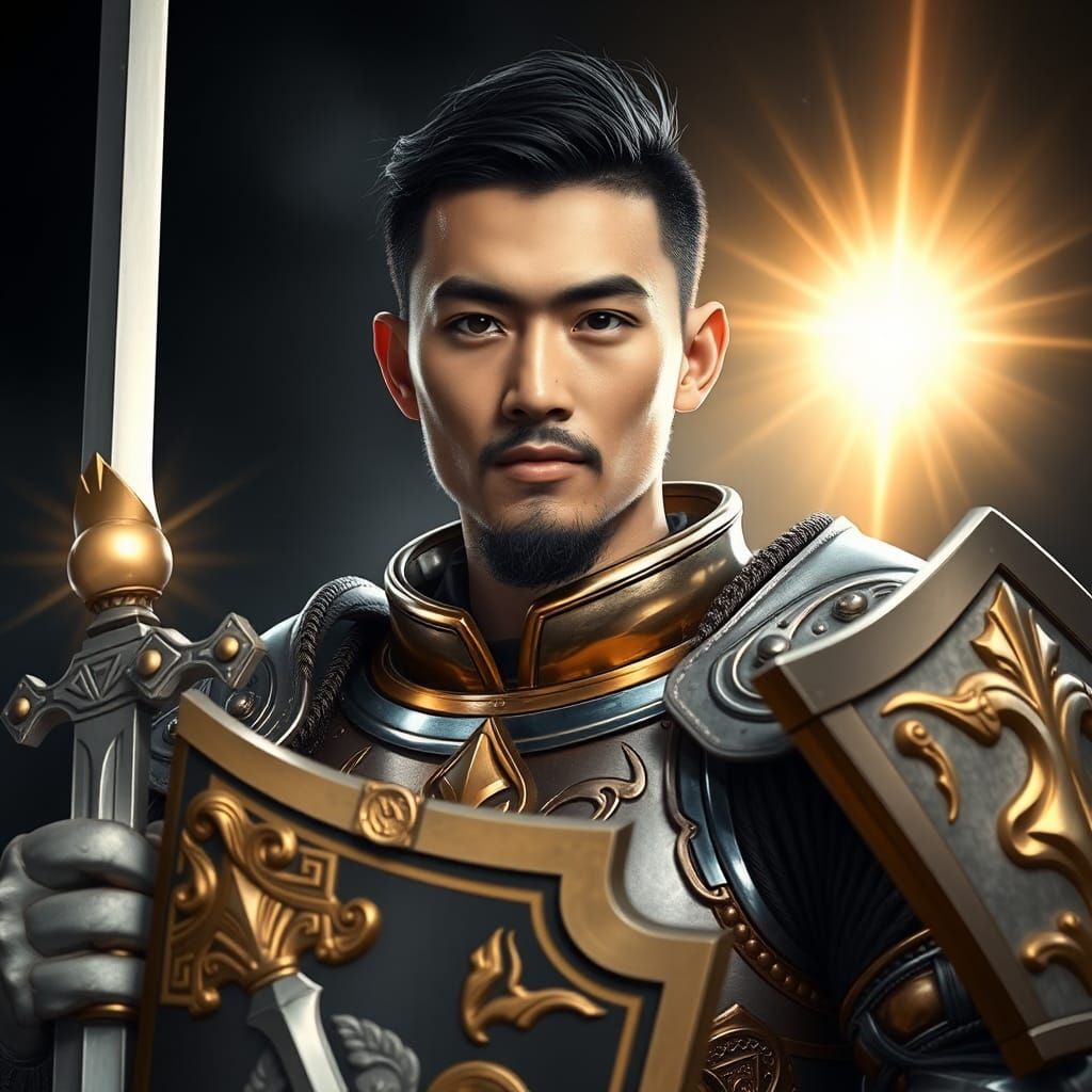 Majestic Paladin in Argent and Gold Armor