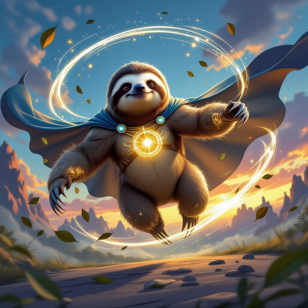 Superhero Sloth Manipulating Time and Gravity