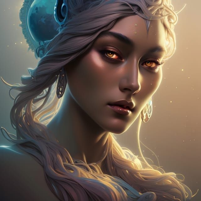 Lunar Goddess Portrait in Art Nouveau Style