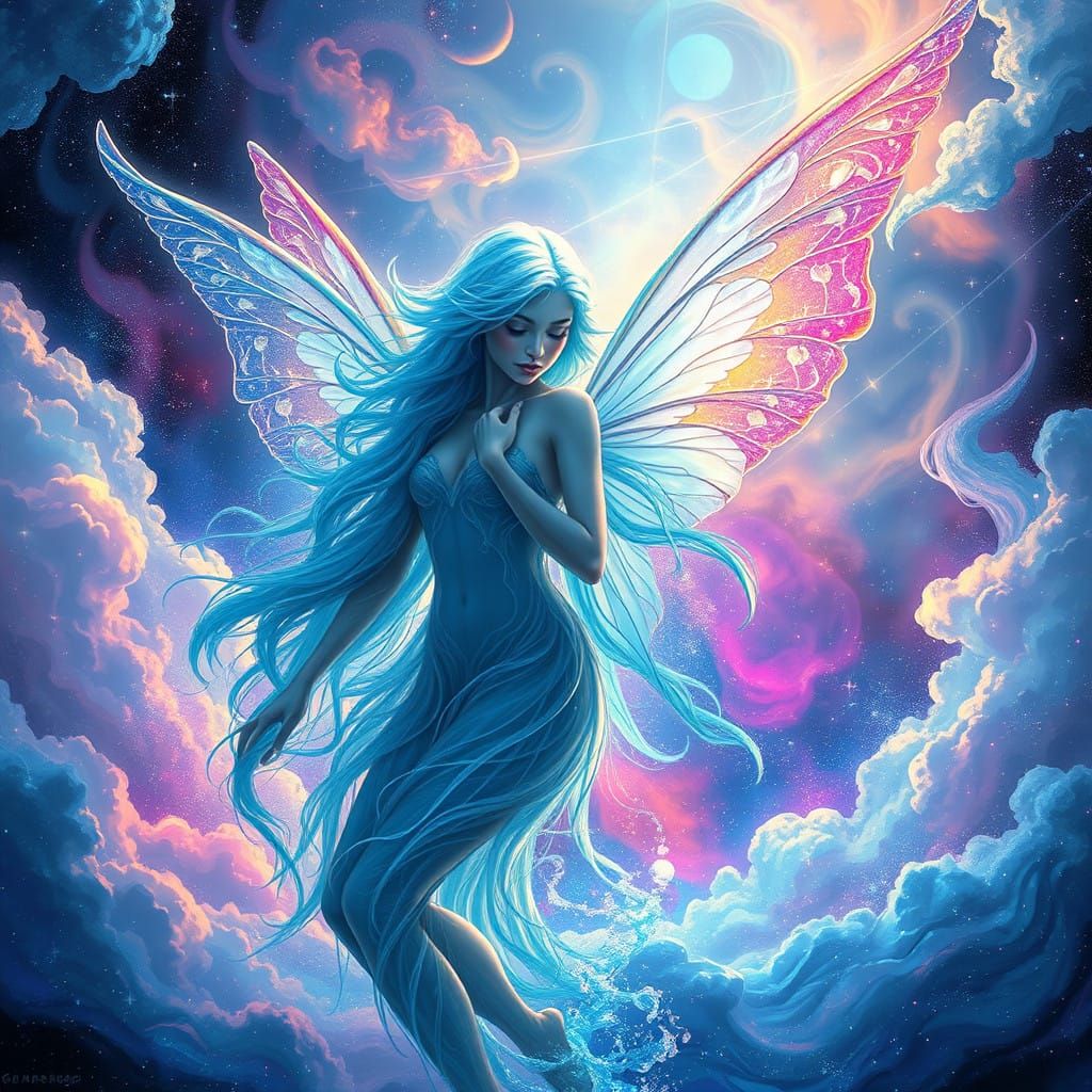 Cosmic Water Fairy in Vibrant Astral Landscape