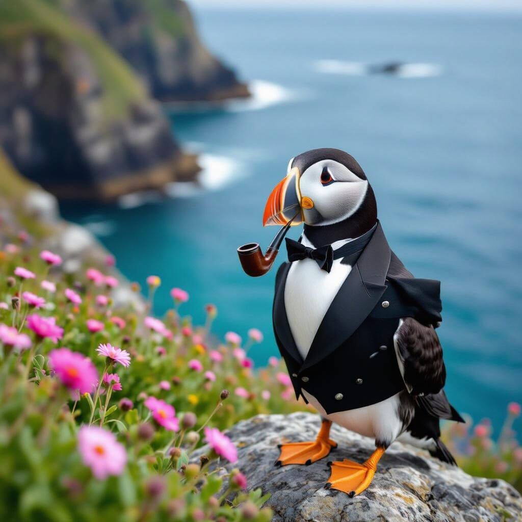 Puffin in Tuxedo on Rocky Cliff: Wildlife Photography