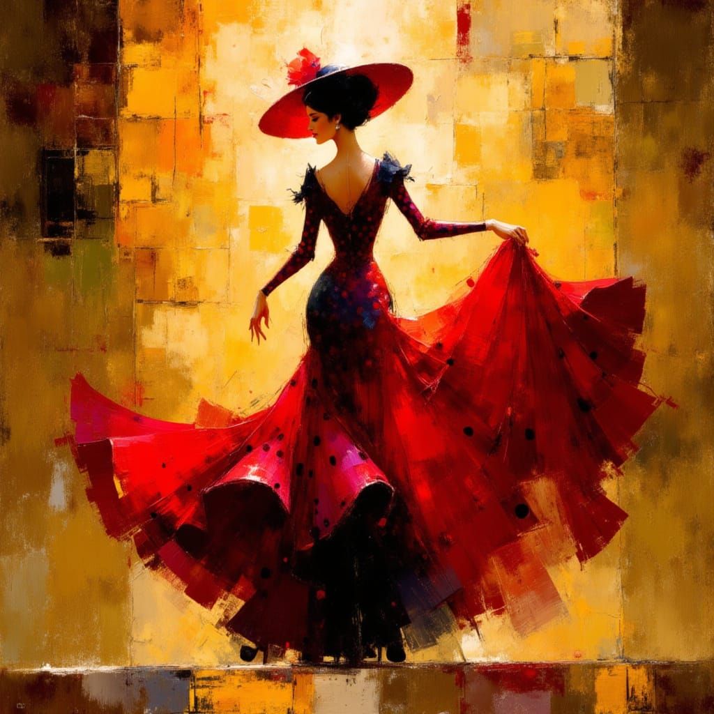 Vibrant Flamenco Dancer in a Surreal Golden Glow