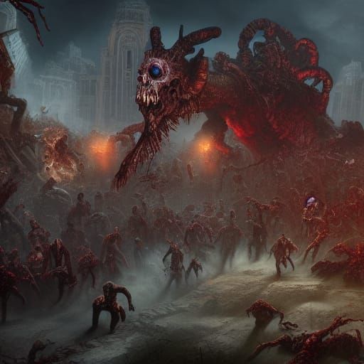 Detailed Zombie Horde in Matte Painting Style