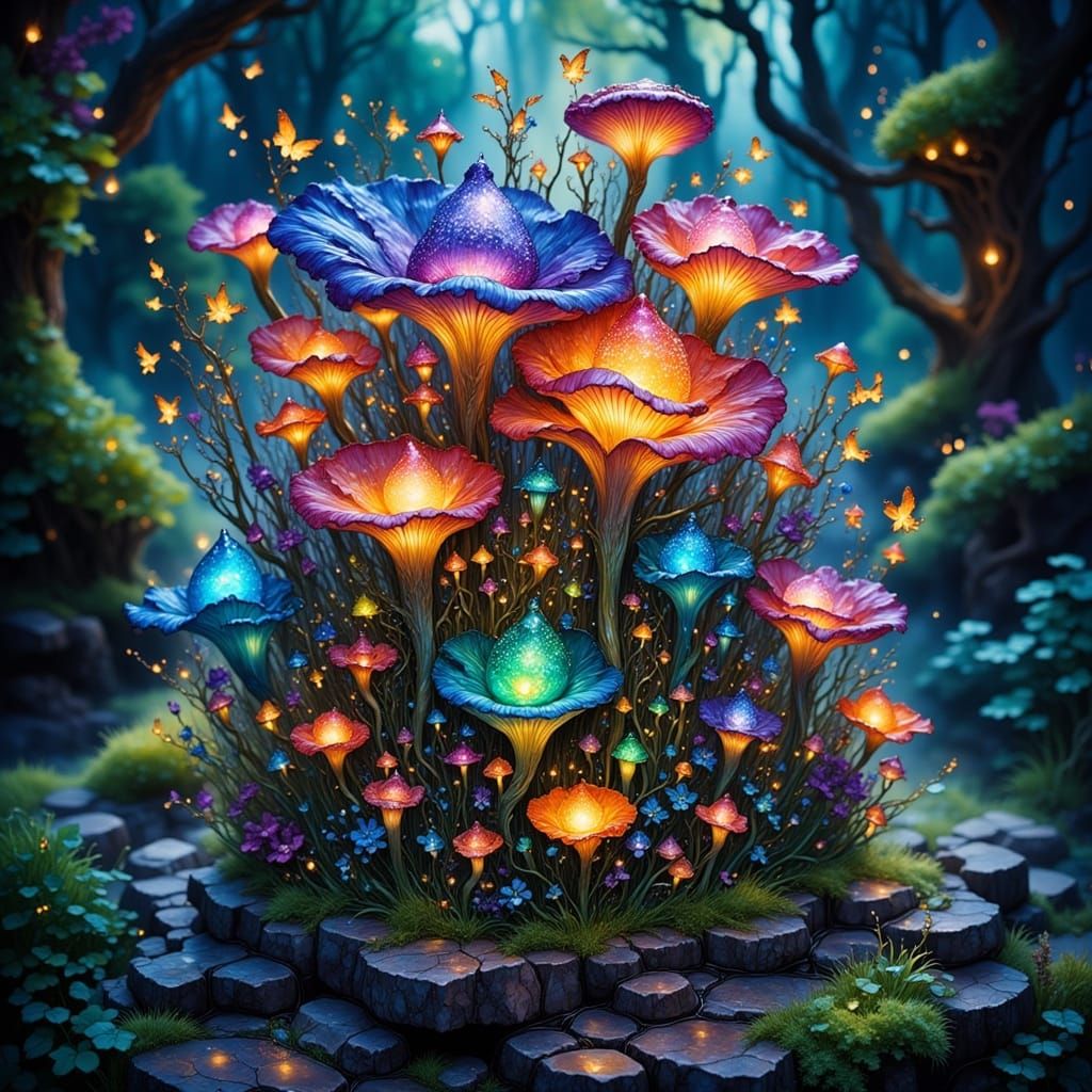 Bioluminescent Mushroom Crown in Enchanted Forest