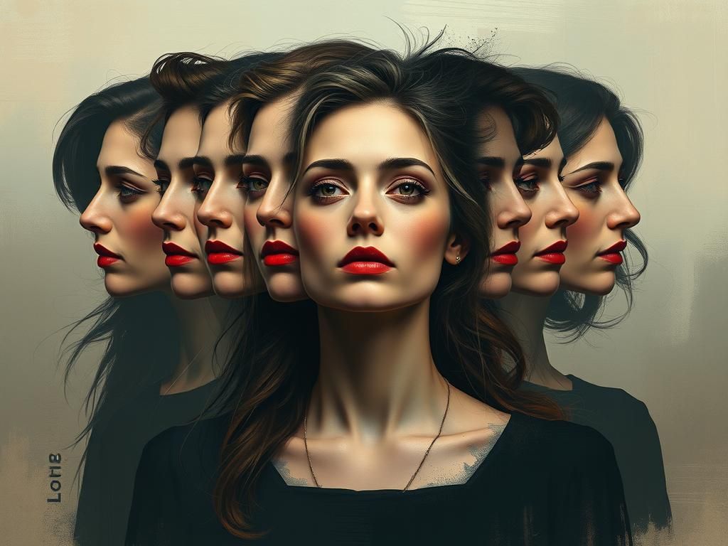 Woman with Multiple Personalities in Abstract Expressionism