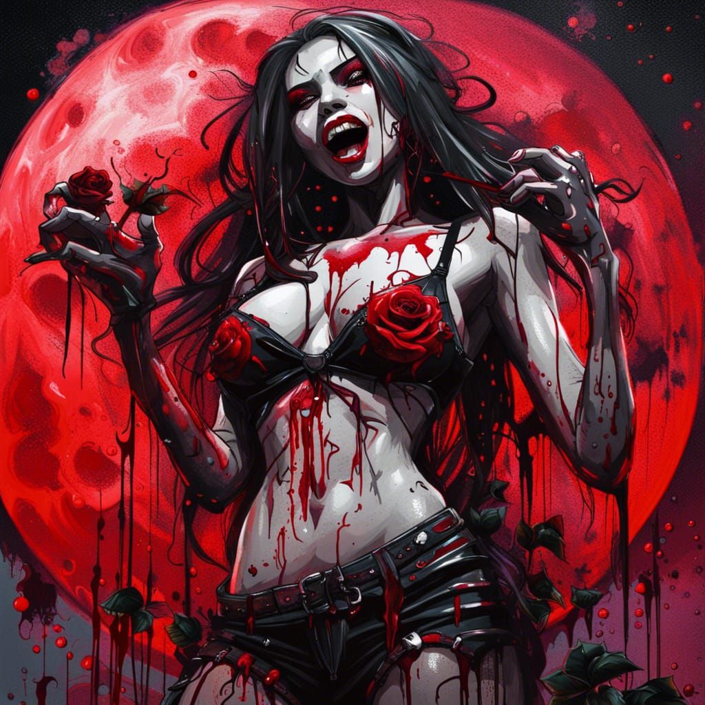 Vampire Bikini Graffiti Art with Red Moon