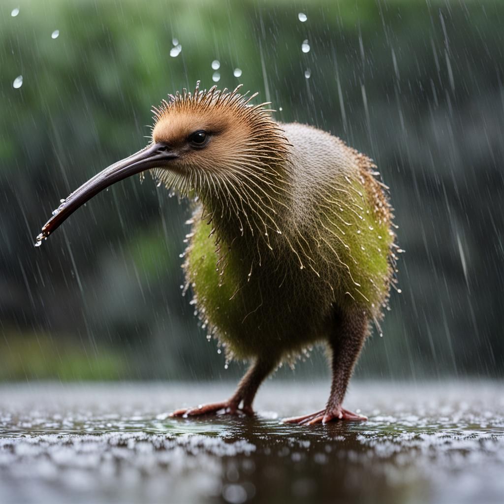 Kiwi Bird Standing in the Rain