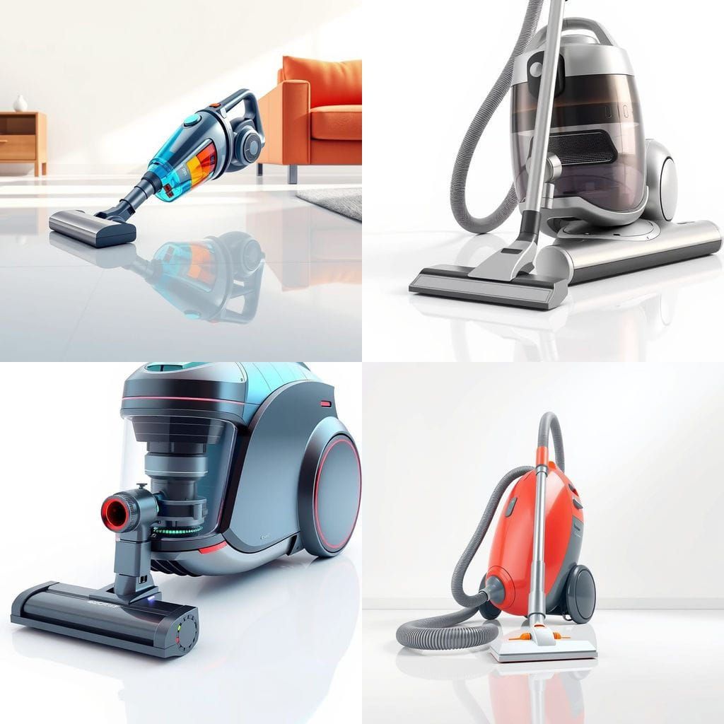 3D Vacuum Cleaner Cleaning House in Futuristic Style