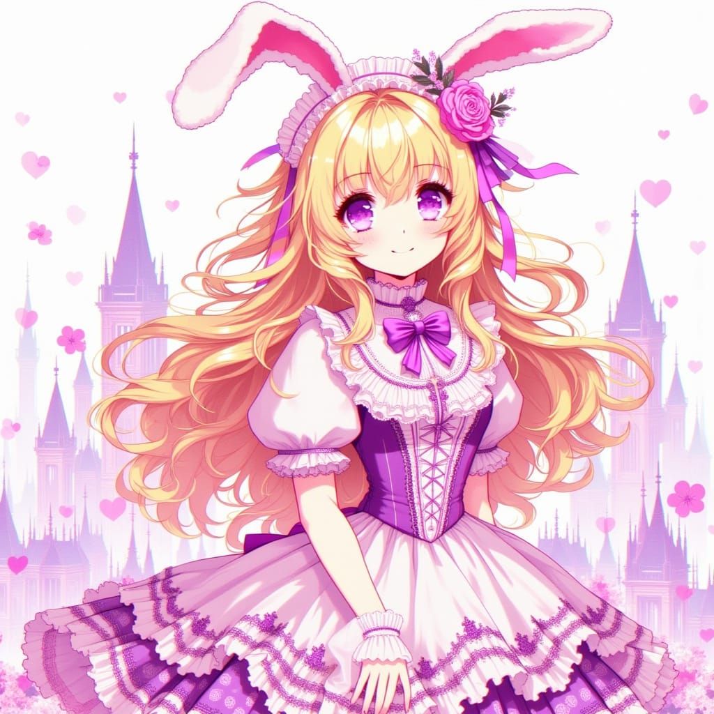 Anime Girl with Bunny Ears in Maid Outfit