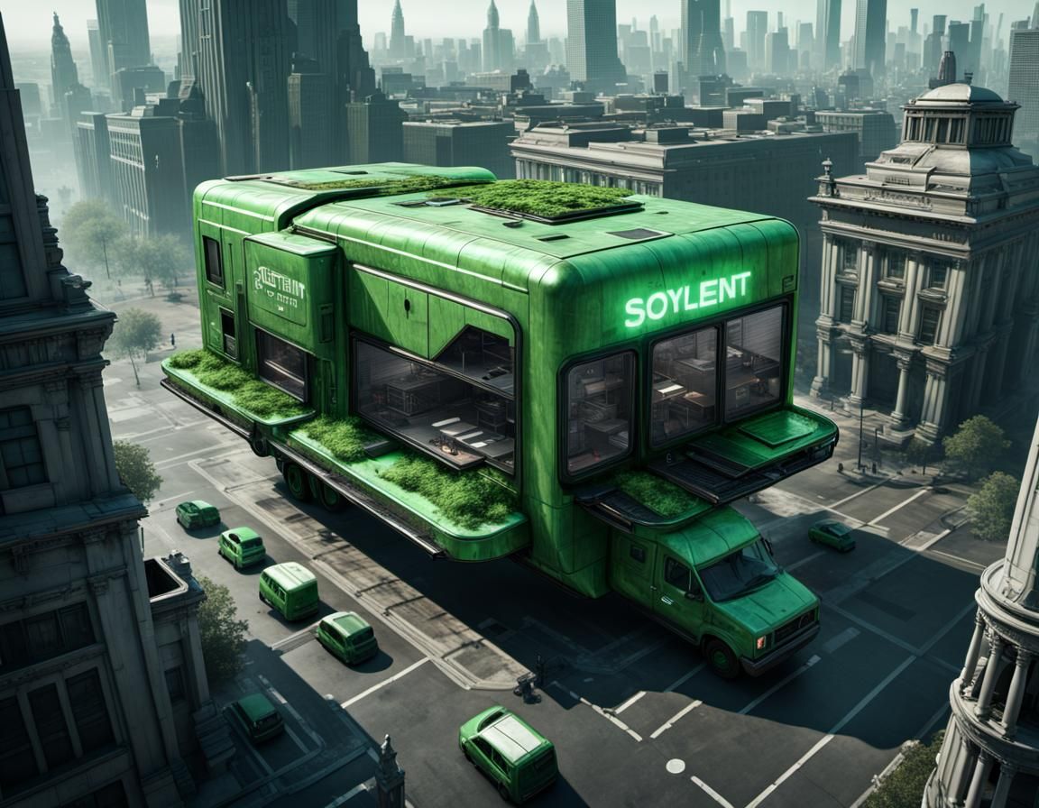 Futuristic Food Truck Serving Sinister Green Liquid