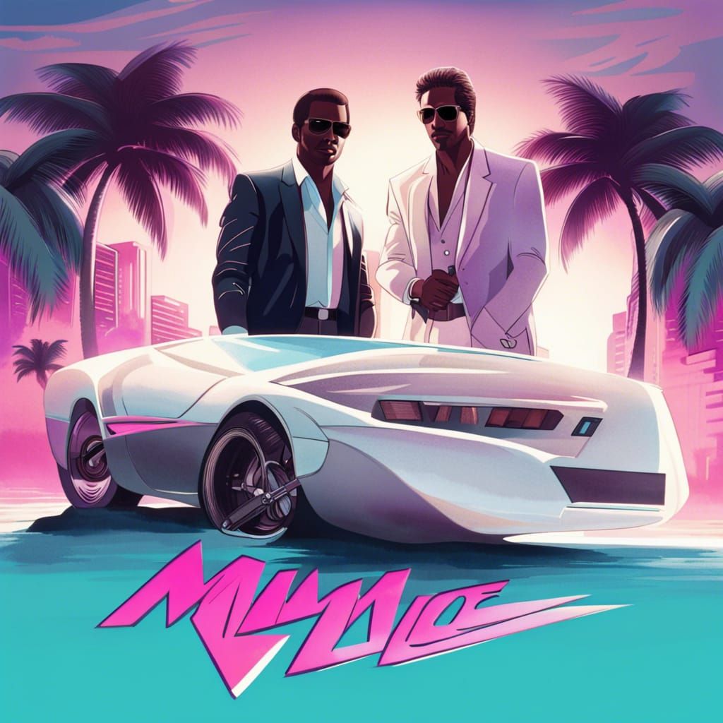 Vibrant Neon Cityscape in 80s Style