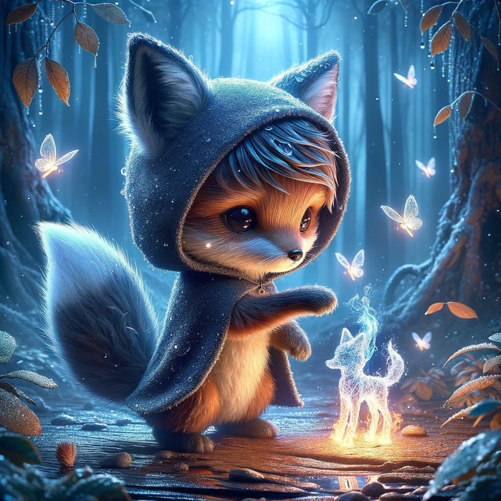 Fox Mage Creates Wolf Silhouette with Elements