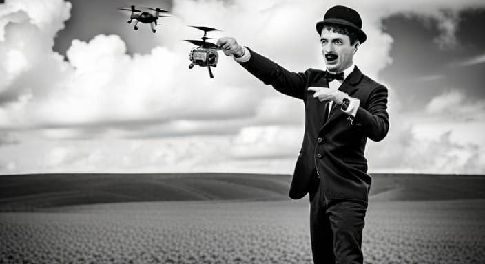 Charlie Chaplin Flies a Steampunk Drone