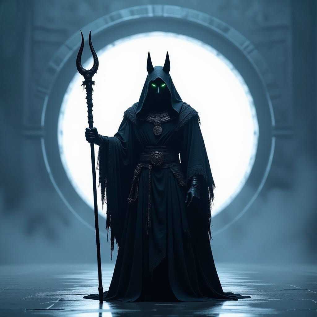 Anubis Guides Souls Through Grey Portal, Epic Cinematic Scen...