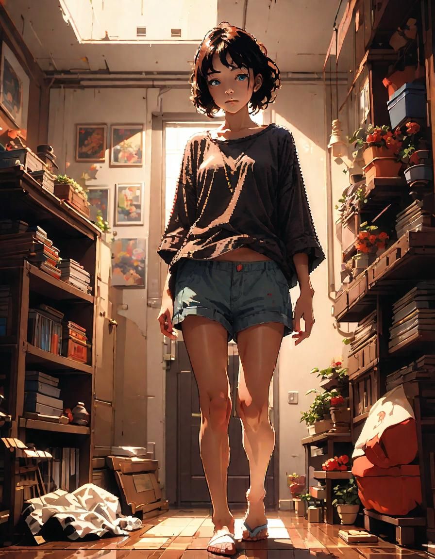 Pixel Art of Girl in Pajamas in Messy Room