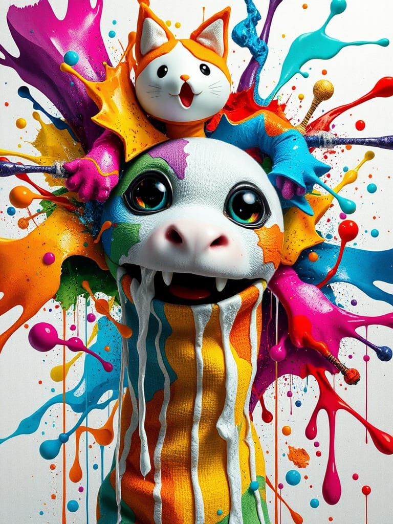 Whimsical Sock Puppet: Digital Abstract Masterpiece