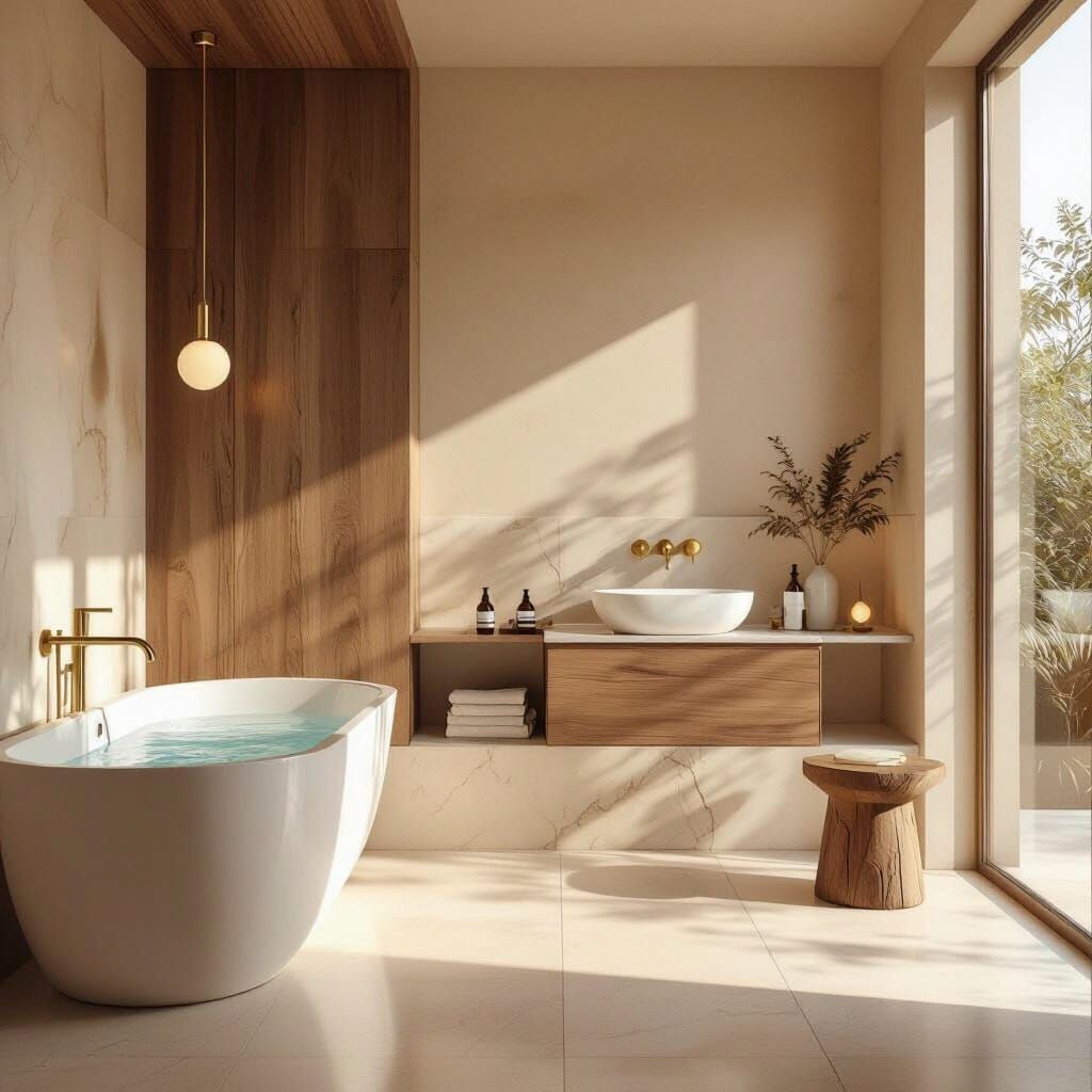 Modern Minimalist Bathroom with Warm Beige Tones