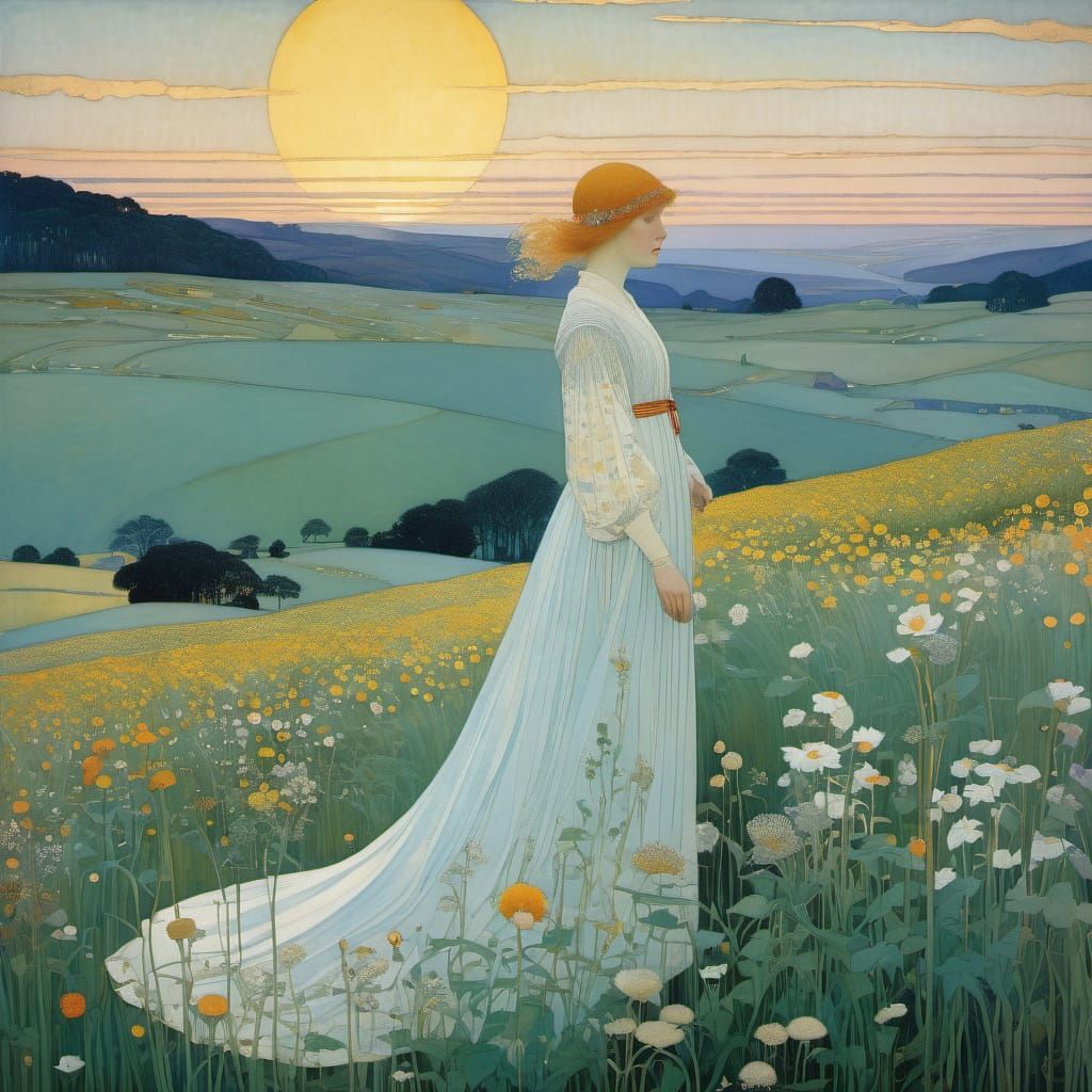 Wildflower Field in Art Nouveau Style