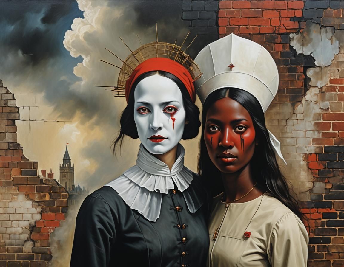 Surreal Portrait of Diverse Couple in Bosch Style